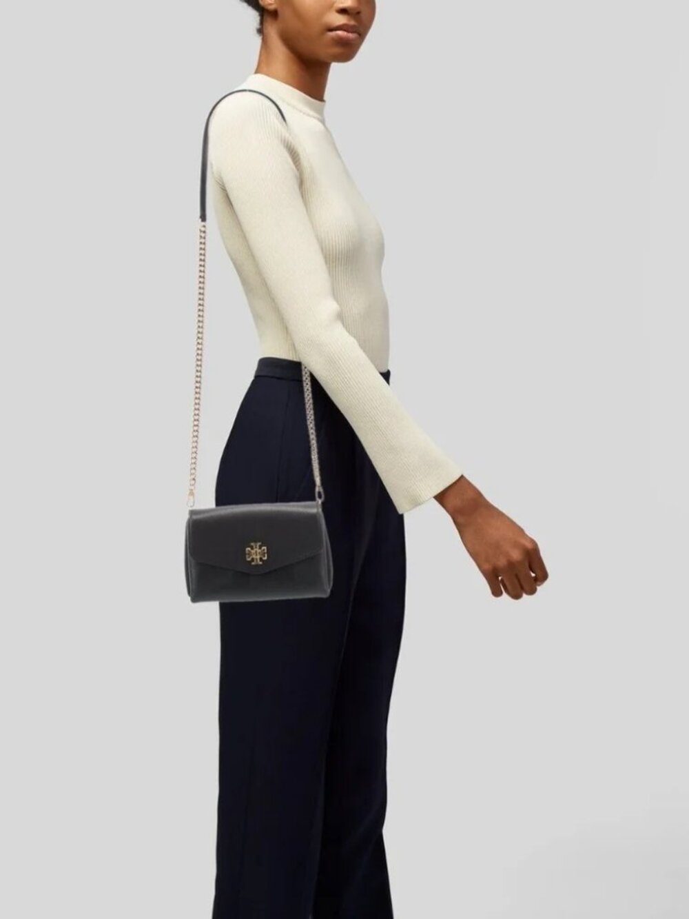 Tory Burch - Kira - Pebbled Leather - Chain Strap Crossbody Bag - Black